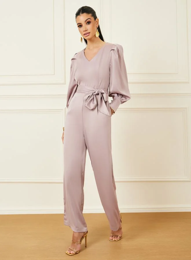 ستايلي Satin Wide Leg Jumpsuit with Self Tie