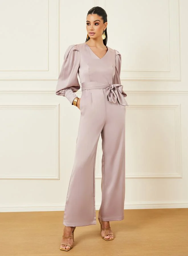 ستايلي Satin Wide Leg Jumpsuit with Self Tie