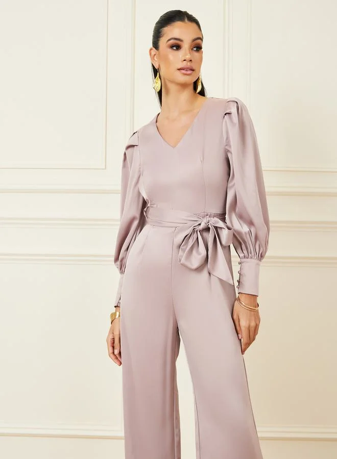 ستايلي Satin Wide Leg Jumpsuit with Self Tie