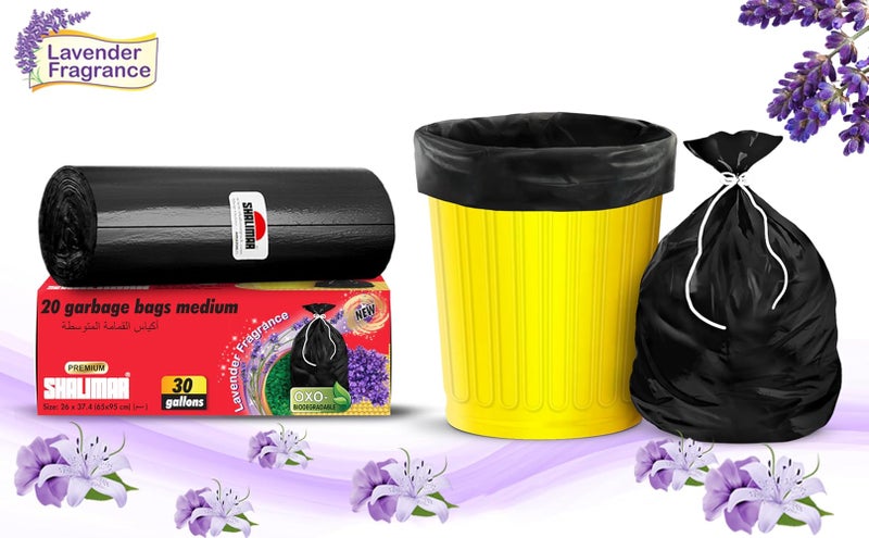 SHALIMAR 30-Gallon (65×95cm), 60 Pcs (20x3 Rolls), OXO-Biodegradable Heavy-Duty Black Premium Garbage Bags with Fragrance & Perforation - Image 2