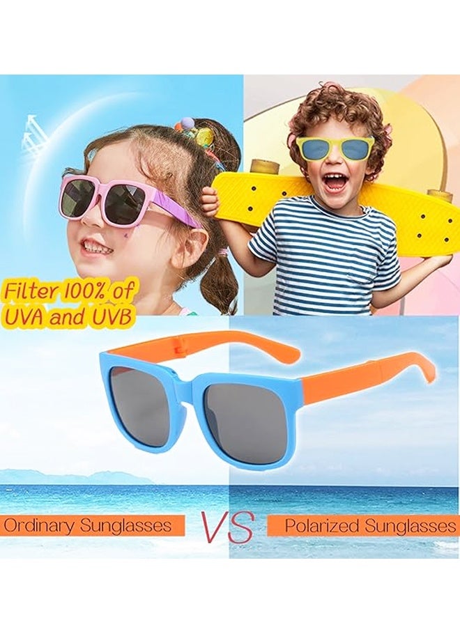4 Pack Foldable Toddler Sunglasses,Age 2-4 6-8 10-12 Boys Girls, Cute Sun Glasses for Kids(Rectangle) - Image 4