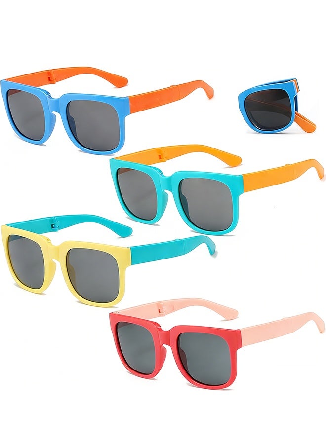 4 Pack Foldable Toddler Sunglasses,Age 2-4 6-8 10-12 Boys Girls, Cute Sun Glasses for Kids(Rectangle) - Image 1