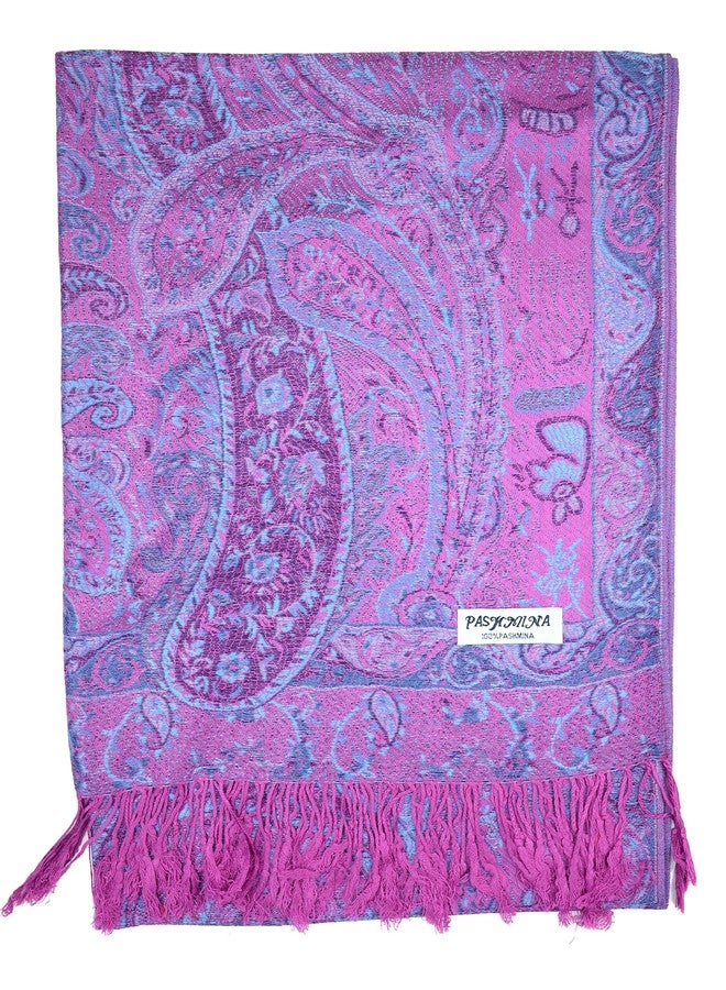 بلام فيزرز وشاح باشمينا من Plum Feathers بنمط بيزلي عرقي - 67 بوصة × 28 بوصة، وشاح باشمينا يومي للسفر (نسيج أرجواني) - Image 3