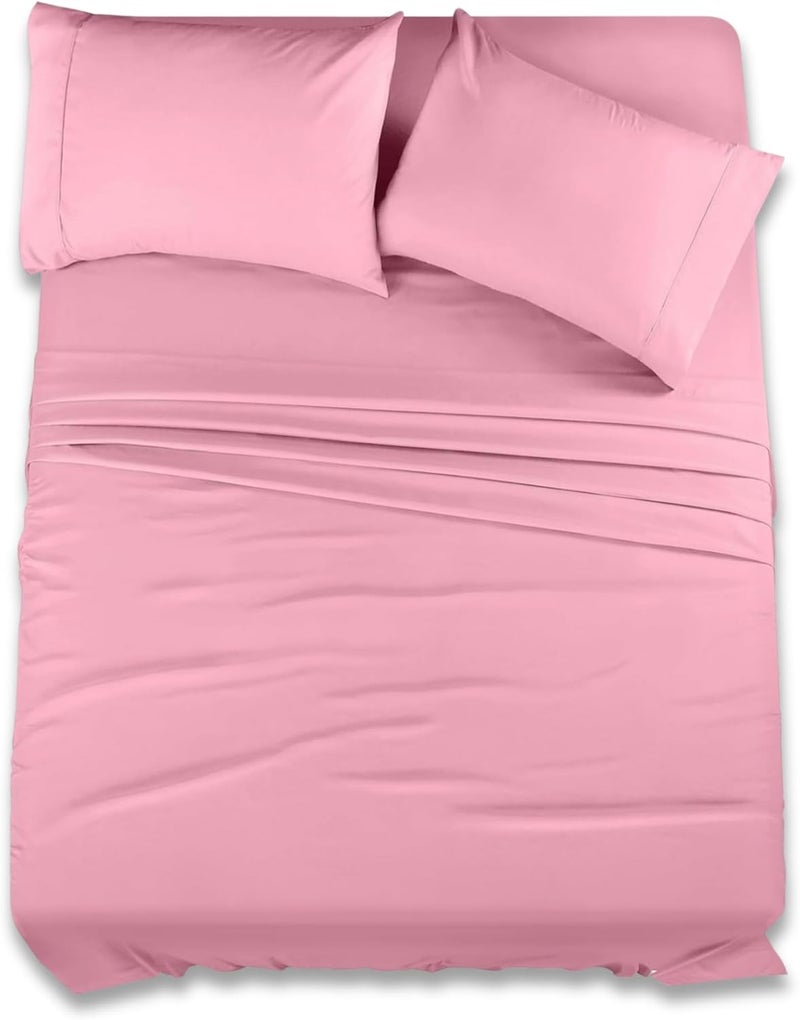 FOAM CRAFT Hotel Quality 100% Cotton 4 Piece Bed Sheet Set Queen Size - Pink - Image 1