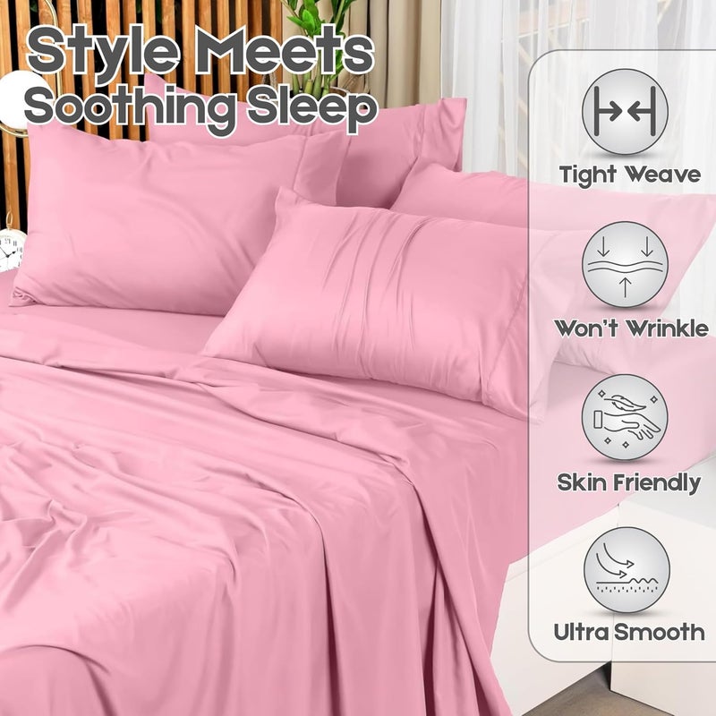 FOAM CRAFT Hotel Quality 100% Cotton 4 Piece Bed Sheet Set Queen Size - Pink - Image 5