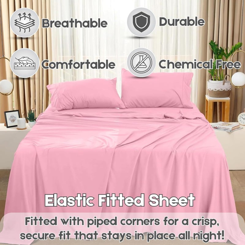 FOAM CRAFT Hotel Quality 100% Cotton 4 Piece Bed Sheet Set Queen Size - Pink - Image 4