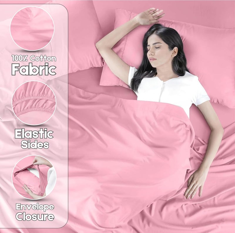 FOAM CRAFT Hotel Quality 100% Cotton 4 Piece Bed Sheet Set Queen Size - Pink - Image 3