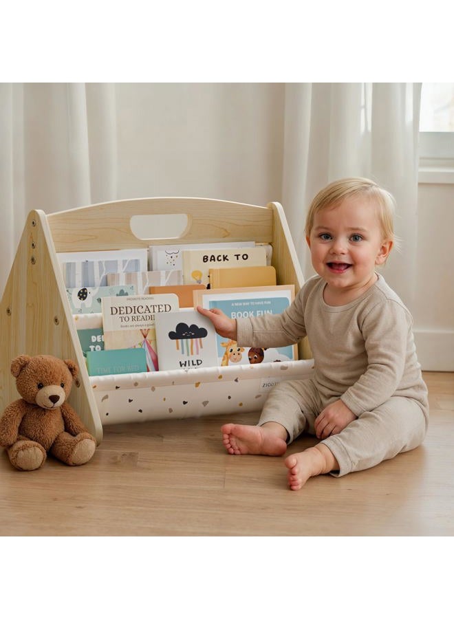 ZICOTO Decorative Wooden Bookshelf with Handle for Kids Rooms - Keeps Books Neatly Organized & Within Reach for Toddlers - Easy Install Montessori Book Shelf for Baby's Bedroom or Playroom Decor - Image 1