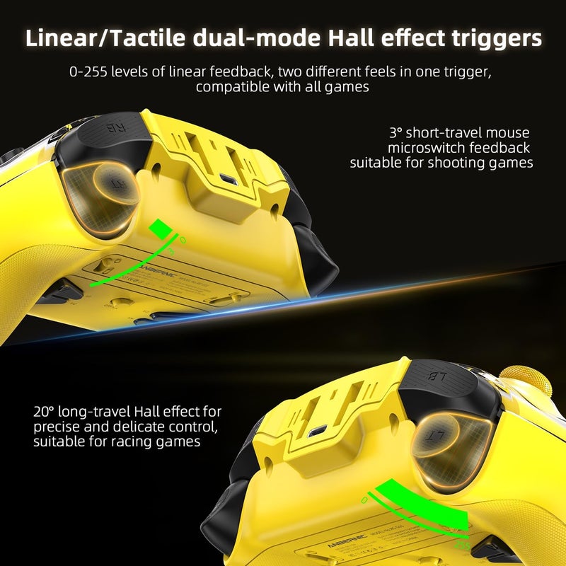 Voacle RG G01 Interactive Screen Wireless Gaming Controller Compatible with PC/Steam/Linux/Android/Switch/IOS 2.4G Wireless Bluetooth Controller Gamepad Hall Effect Triggers(Yellow) - Image 4