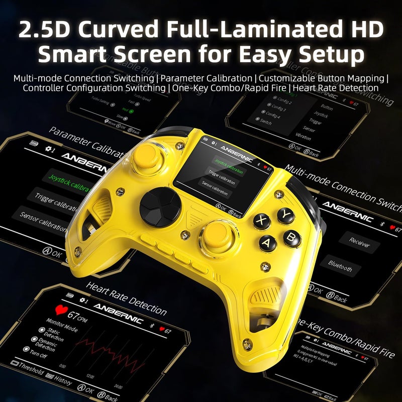 Voacle RG G01 Interactive Screen Wireless Gaming Controller Compatible with PC/Steam/Linux/Android/Switch/IOS 2.4G Wireless Bluetooth Controller Gamepad Hall Effect Triggers(Yellow) - Image 3