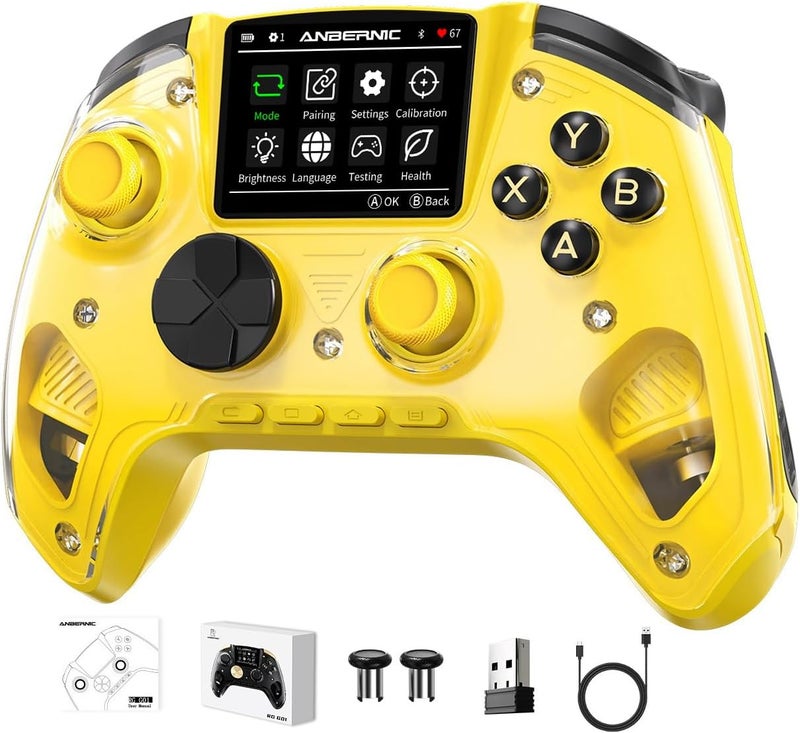 Voacle RG G01 Interactive Screen Wireless Gaming Controller Compatible with PC/Steam/Linux/Android/Switch/IOS 2.4G Wireless Bluetooth Controller Gamepad Hall Effect Triggers(Yellow) - Image 1