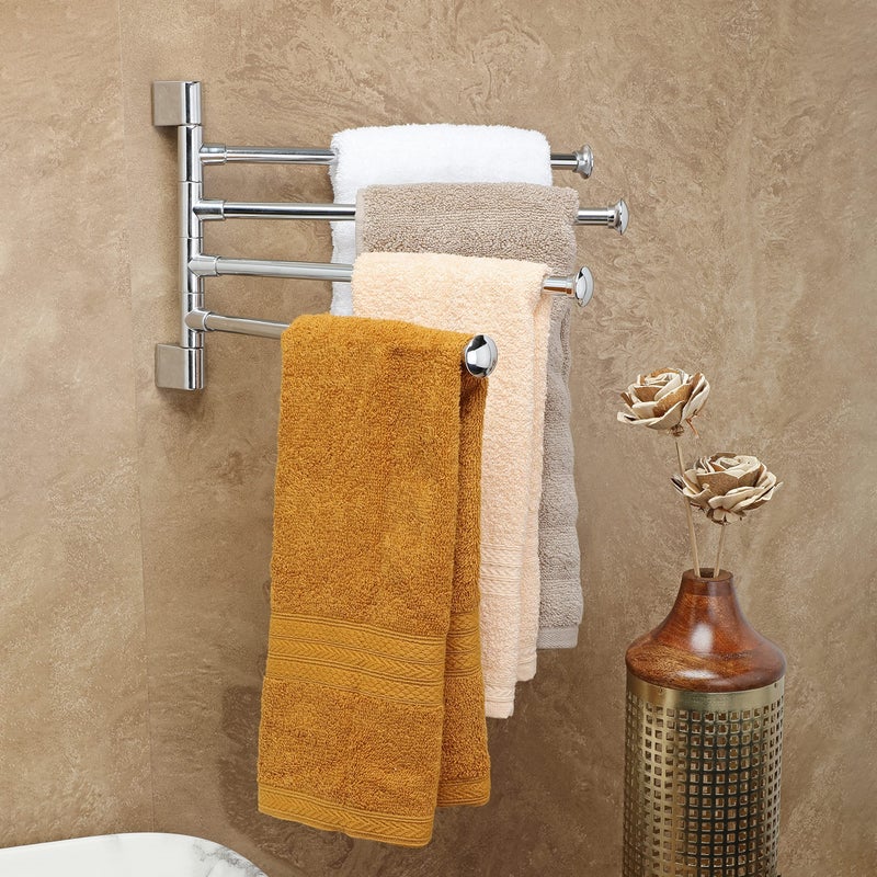 FORTUNE Stainless Steel 4-Arm Bathroom Swing Hanger Towel Bar/Wall Mounted Swivel Towel Bar Holder for Bathroom/Towel Stand/Towel Hanger 12" inch Long/Bathroom Accessories - Image 4