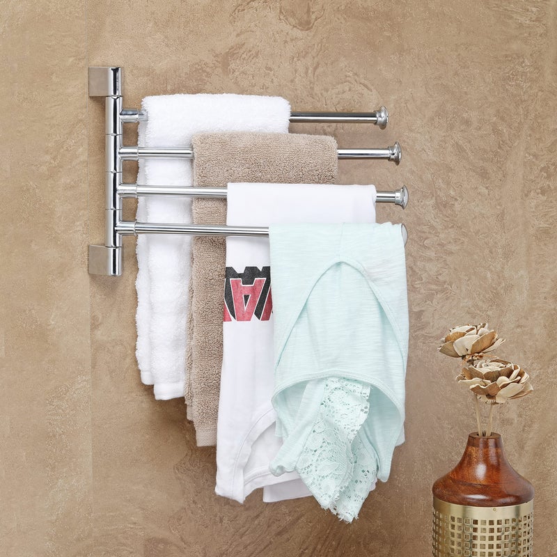 FORTUNE Stainless Steel 4-Arm Bathroom Swing Hanger Towel Bar/Wall Mounted Swivel Towel Bar Holder for Bathroom/Towel Stand/Towel Hanger 12" inch Long/Bathroom Accessories - Image 3