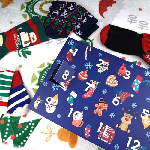 ANOTION 12 Days of Christmas Socks Advent Calendar for Men – Advent Calendar 2024 Festive Holiday Countdown with 12 Pairs of Fun and Colorful Christmas-Themed Socks White Elephant Gift for Men - Image 2