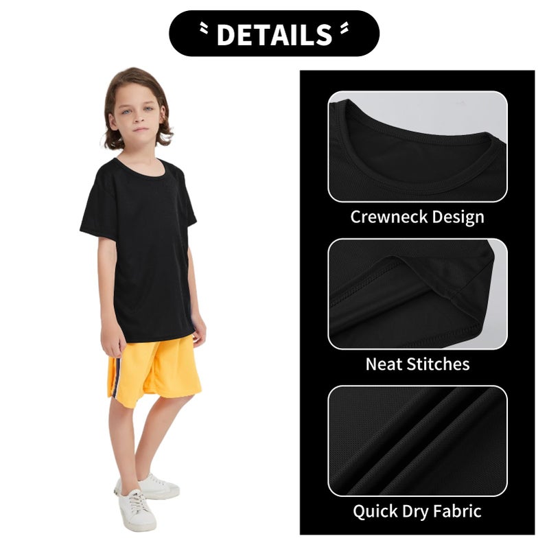 Phedrew 6 Pack Boys Youth Kids Mesh Athletic Quick Dry T Shirts Short Sleeve Moisture Wicking Tee Shirts Active Tops (Age 4-18) Black - Image 4