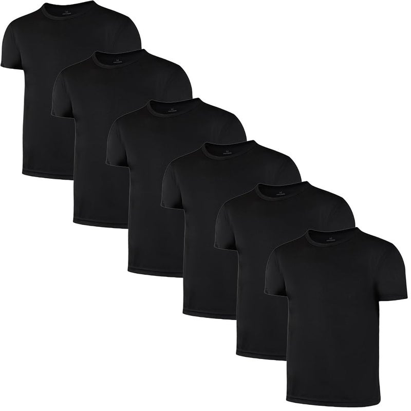 Phedrew 6 Pack Boys Youth Kids Mesh Athletic Quick Dry T Shirts Short Sleeve Moisture Wicking Tee Shirts Active Tops (Age 4-18) Black - Image 1