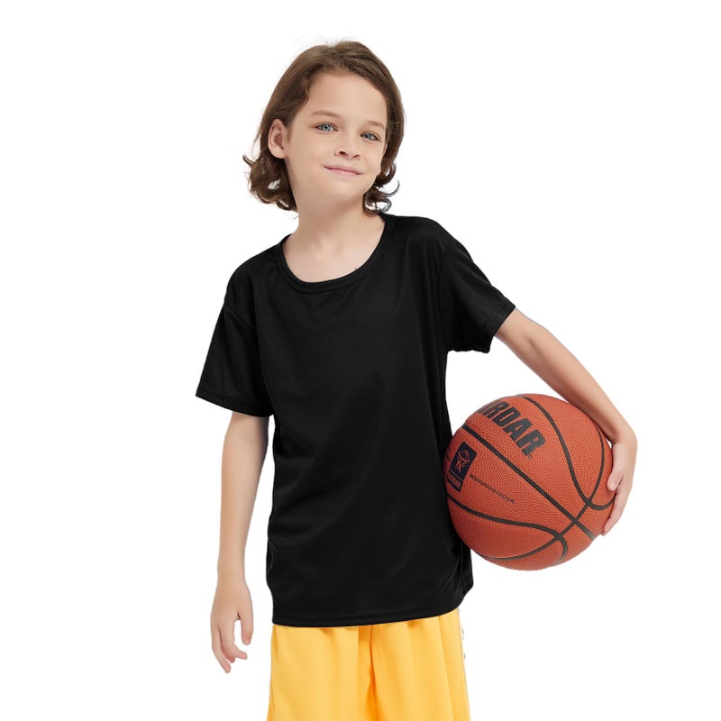 Phedrew 6 Pack Boys Youth Kids Mesh Athletic Quick Dry T Shirts Short Sleeve Moisture Wicking Tee Shirts Active Tops (Age 4-18) Black - Image 2