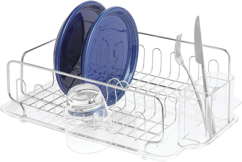 InterDesign Idesign Forma Stainless Steel Sink Dish Drainer Rack With Tray Kitchen Drying Rack For Drying Glasses, Silverware, Bowls, Plates, Clear | Kitchen Drying Rack, For Drying Glasses, For Silverware, For Bowls, For Plates - Image 1