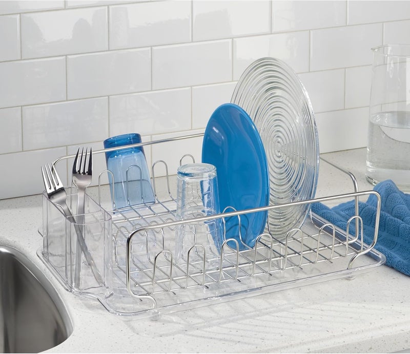 InterDesign Idesign Forma Stainless Steel Sink Dish Drainer Rack With Tray Kitchen Drying Rack For Drying Glasses, Silverware, Bowls, Plates, Clear | Kitchen Drying Rack, For Drying Glasses, For Silverware, For Bowls, For Plates - Image 4