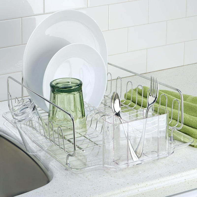 InterDesign Idesign Forma Stainless Steel Sink Dish Drainer Rack With Tray Kitchen Drying Rack For Drying Glasses, Silverware, Bowls, Plates, Clear | Kitchen Drying Rack, For Drying Glasses, For Silverware, For Bowls, For Plates - Image 3