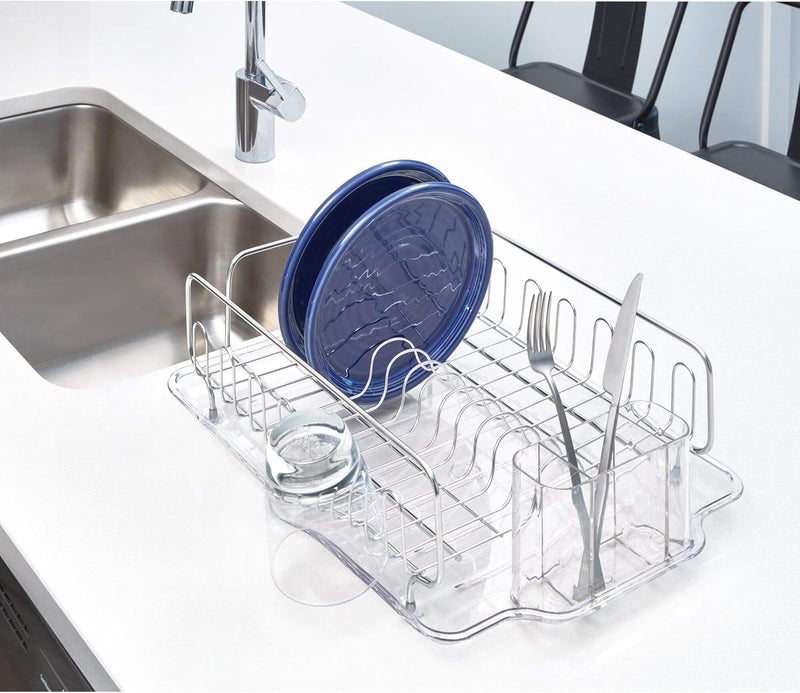 InterDesign Idesign Forma Stainless Steel Sink Dish Drainer Rack With Tray Kitchen Drying Rack For Drying Glasses, Silverware, Bowls, Plates, Clear | Kitchen Drying Rack, For Drying Glasses, For Silverware, For Bowls, For Plates - Image 2
