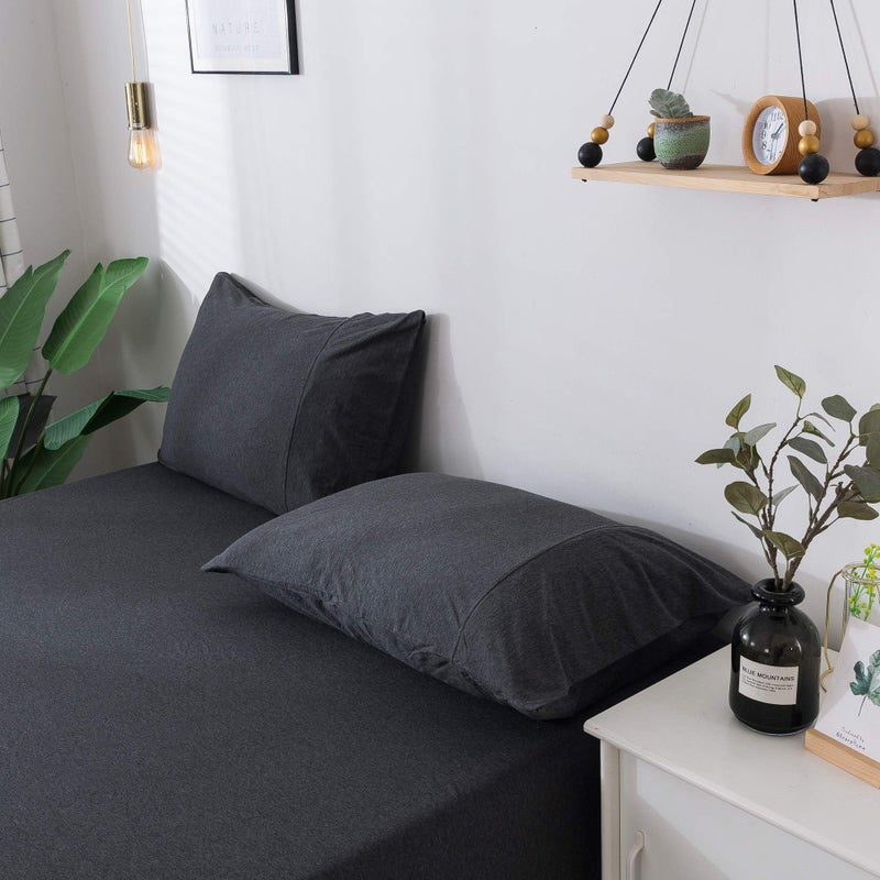 KAIANG KAIANG Jersey Knit Pillowcase. All Season  Soft  Cozy Cases. T-Shirt Jersey Cotton Pillow Case Set. Heather Cotton Jersey Case Set. (Dark Gray  Queen Size) - Image 2