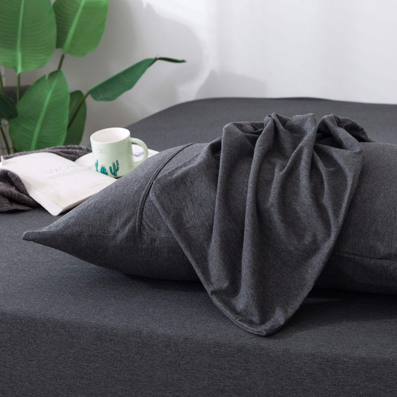 KAIANG KAIANG Jersey Knit Pillowcase. All Season  Soft  Cozy Cases. T-Shirt Jersey Cotton Pillow Case Set. Heather Cotton Jersey Case Set. (Dark Gray  Queen Size) - Image 4