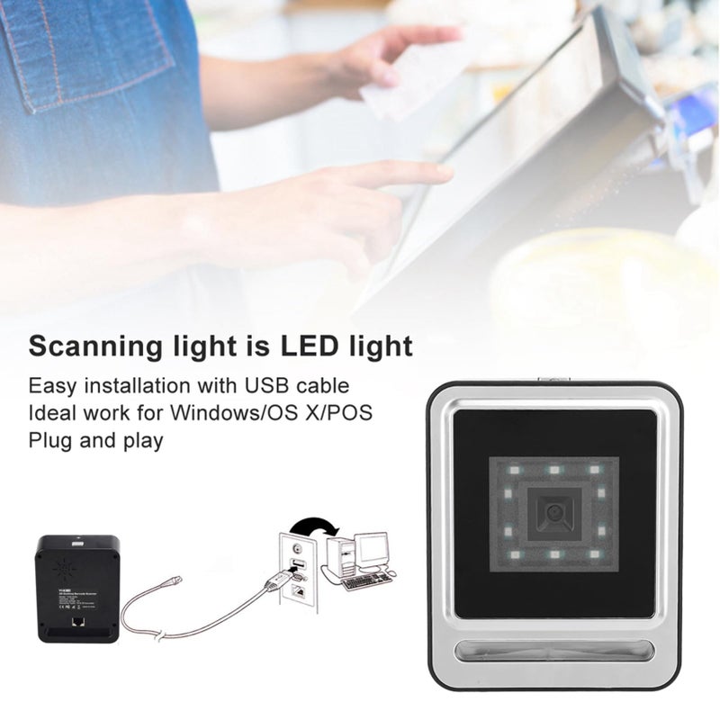 قارئ الباركود المكتبي 1D 2D ورمز الاستجابة السريعة، قارئ USB يعمل فور التوصيل، مسح ضوئي متعدد الاتجاهات بمصابيح LED لمحطات نقاط البيع بالتجزئة - Image 5