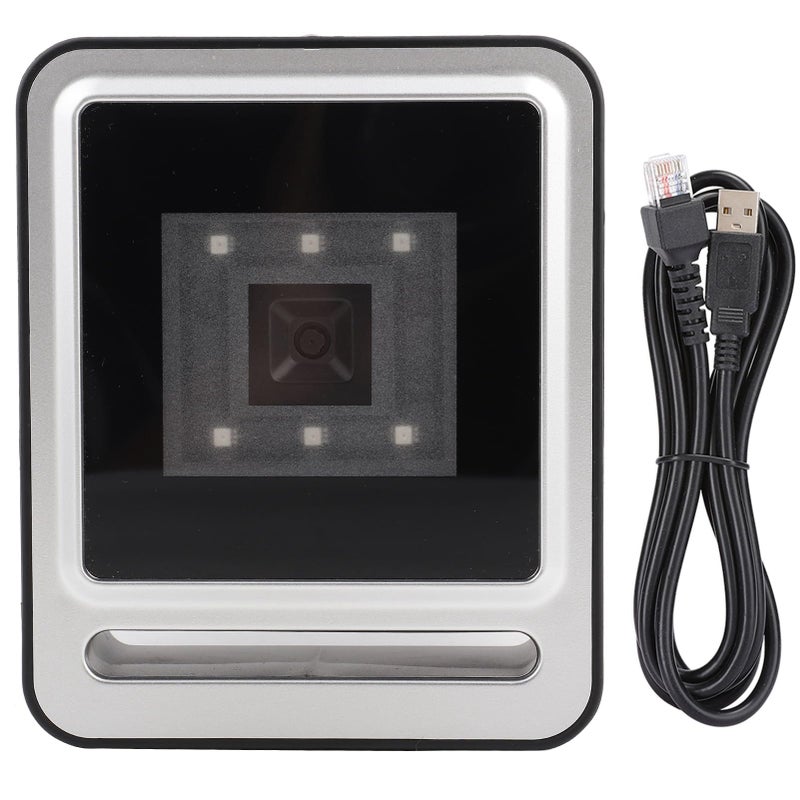 قارئ الباركود المكتبي 1D 2D ورمز الاستجابة السريعة، قارئ USB يعمل فور التوصيل، مسح ضوئي متعدد الاتجاهات بمصابيح LED لمحطات نقاط البيع بالتجزئة - Image 2