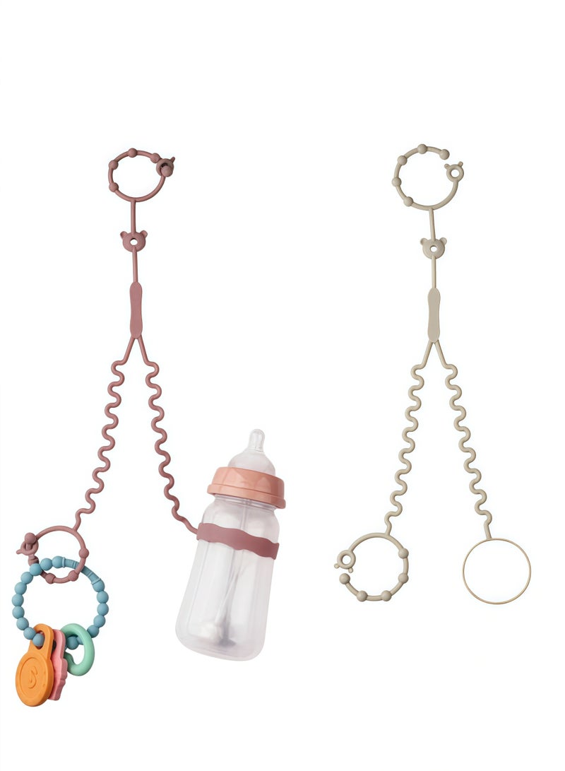 2PCS 2in1 Baby Toy Straps with Stretchable Silicone Design, includes pacifier clips, baby pacifier chains, pacifier cases, pacifier chains, pacifier holders, Adjustable Harness for Bottle and Toys, Stroller, High Chair, Crib & Car Seat Use (Pink) - Image 1