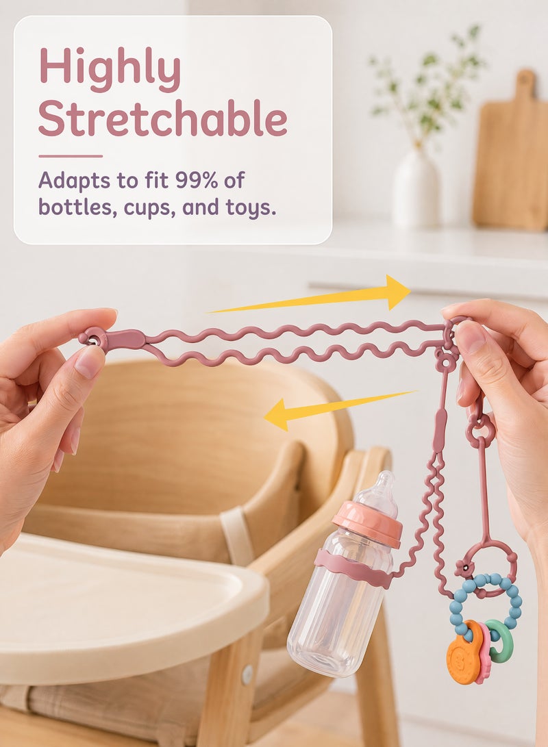 2PCS 2in1 Baby Toy Straps with Stretchable Silicone Design, includes pacifier clips, baby pacifier chains, pacifier cases, pacifier chains, pacifier holders, Adjustable Harness for Bottle and Toys, Stroller, High Chair, Crib & Car Seat Use (Pink) - Image 4
