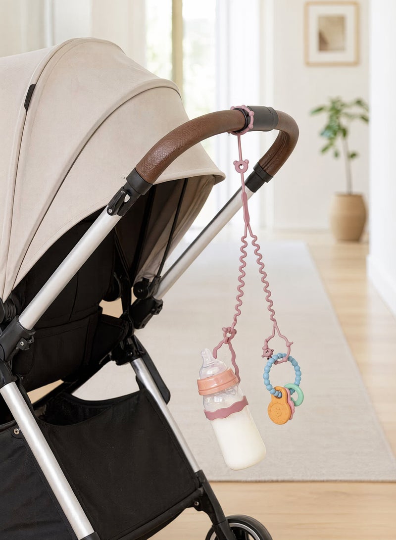 2PCS 2in1 Baby Toy Straps with Stretchable Silicone Design, includes pacifier clips, baby pacifier chains, pacifier cases, pacifier chains, pacifier holders, Adjustable Harness for Bottle and Toys, Stroller, High Chair, Crib & Car Seat Use (Pink) - Image 5