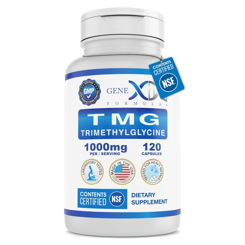 Genex Formulas TMG Supplement 1000mg 120 Capsules NSF Certified for Safety Quality Label Accuracy Betaine Anhydrous Trimethylglycine Liver Supplement Gluten Free NonGMO 30Day Supply