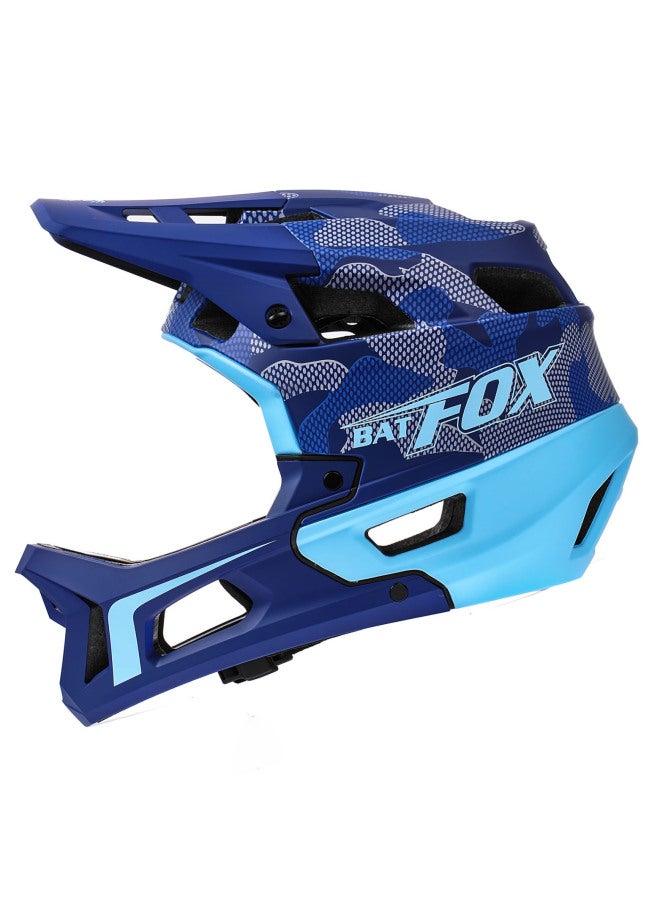 Blue Camouflage La015 109 1 Adult Bmx Full Helmet Batfox Speed Drop Off-road Integrated Anti-fall Protection Head Shading Hat Brim Full Covered Helmet