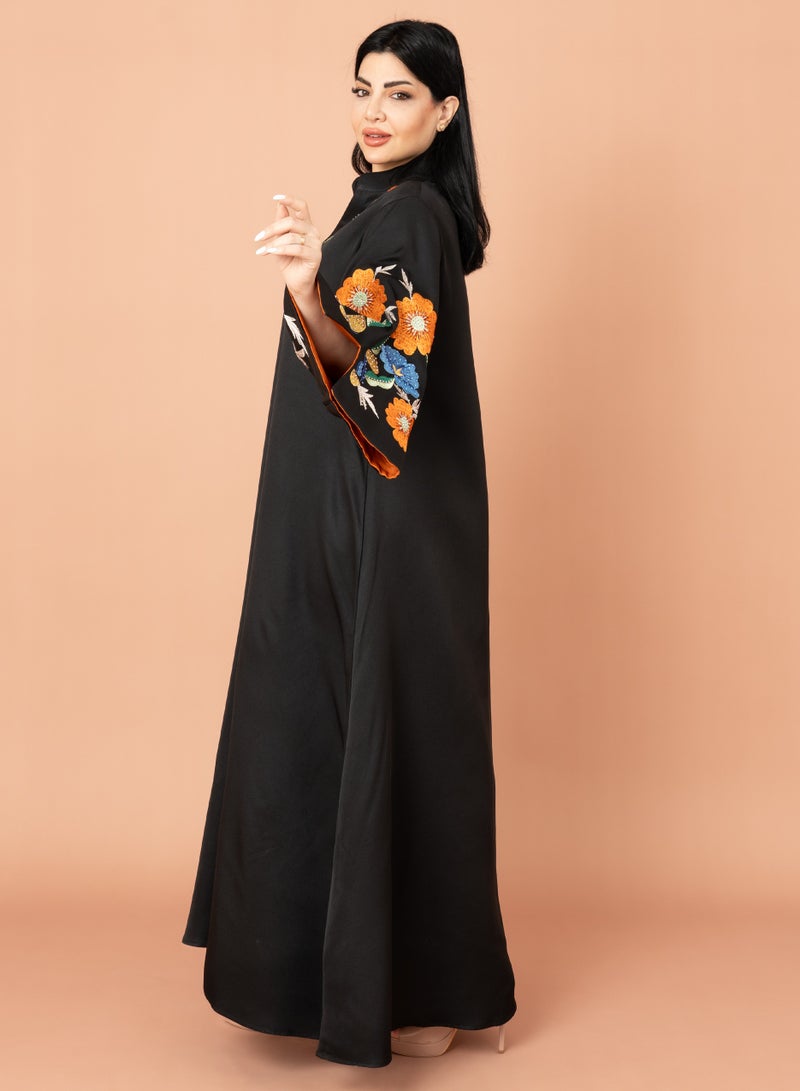 IKKXA Solid Embroidery Elegant Jalabiya Black - Image 3