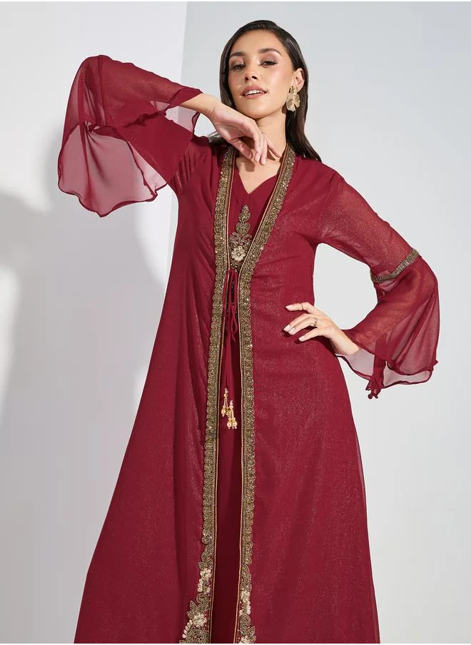 مكسيم كريشن Zardosi Embroidery Kaftan with Tie-Up