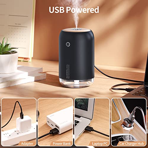 SmartDevil Portable Mini Humidifier, 500ml Desk Plant Humidifier, USB Personal for Bedroom, Office with Night Light, 2 Mist Modes, Black - Image 4