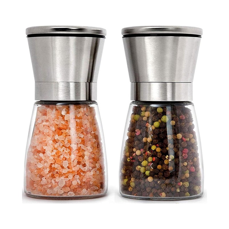 Suzec Set of 2 Small Salt and Pepper Grinder Salt or Pepper Shakers Adjustable Ceramic Spice Grinder Small Pack 2 - Image 1