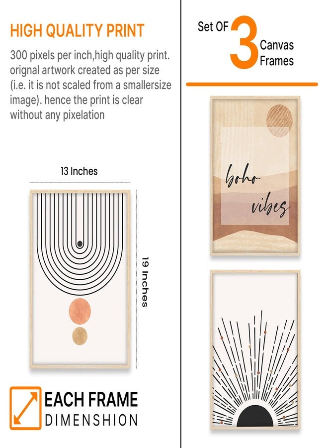 ARTELLY Modern Boho Abstract Line Art Wall Decor, Set of 3 Framed Prints, Beige and White, 13x19 Inches, Geometric Design for Living Room, Bedroom Office Decoration Poster Wall Art Decor (BOHO 2) - Image 2