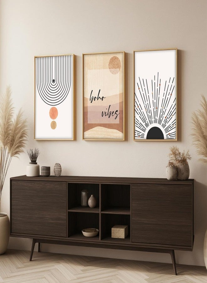 ARTELLY Modern Boho Abstract Line Art Wall Decor, Set of 3 Framed Prints, Beige and White, 13x19 Inches, Geometric Design for Living Room, Bedroom Office Decoration Poster Wall Art Decor (BOHO 2) - Image 3