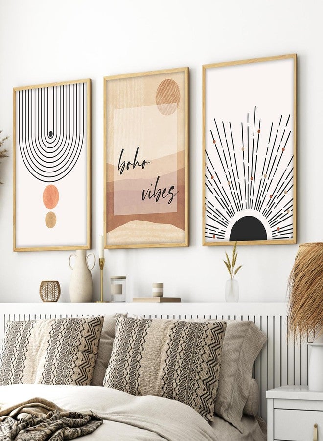 ARTELLY Modern Boho Abstract Line Art Wall Decor, Set of 3 Framed Prints, Beige and White, 13x19 Inches, Geometric Design for Living Room, Bedroom Office Decoration Poster Wall Art Decor (BOHO 2) - Image 1