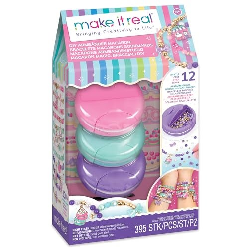 Make It Real Macaron Bracelet Maker 395pc DIY Jewelry Craft Kit Design Make 12 Dazzling Bracelets DessertThemed Beads Charms GirlsKids 8 - Image 1