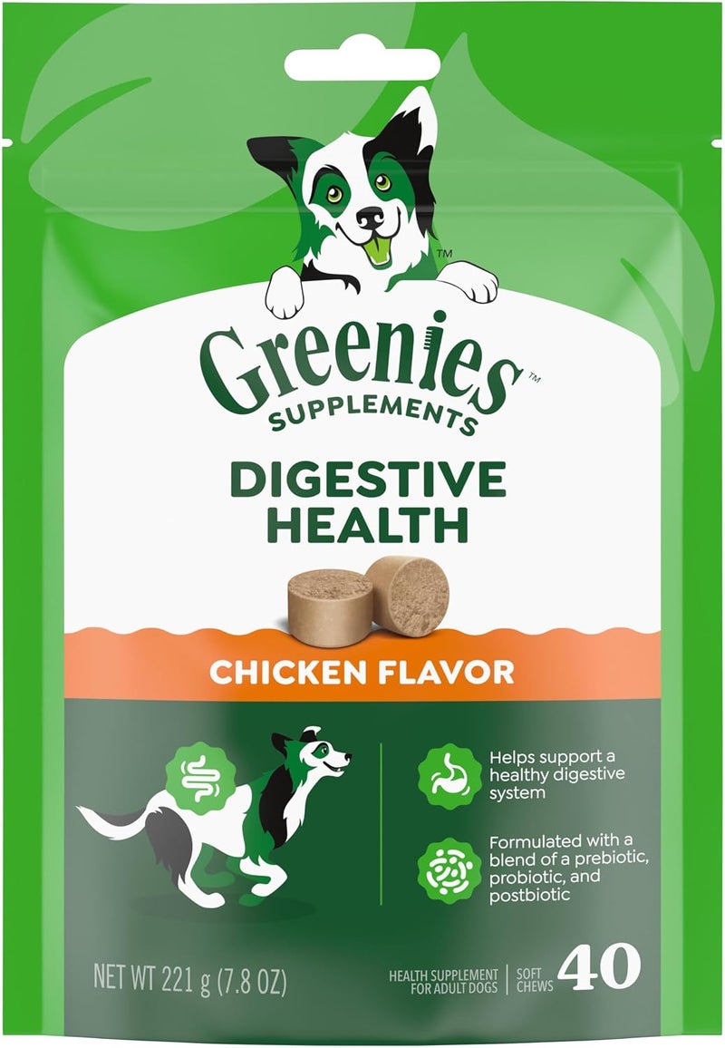 Greenies Supplements Digestive Health Probiotics for Dogs Chicken Flavor, 7.8 oz. Pouch of 40 ct. - Image 1