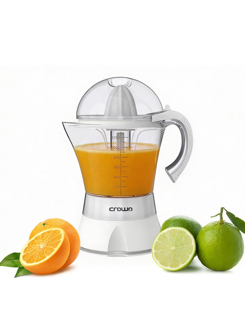 Crownline CJ-442 Electric Citrus Juicer, 1.2L Capacity, Dual Cone System with Pulp Control, 30W Fresh Juice Maker 1.2 L 30 W CJ-442 white - Image 1