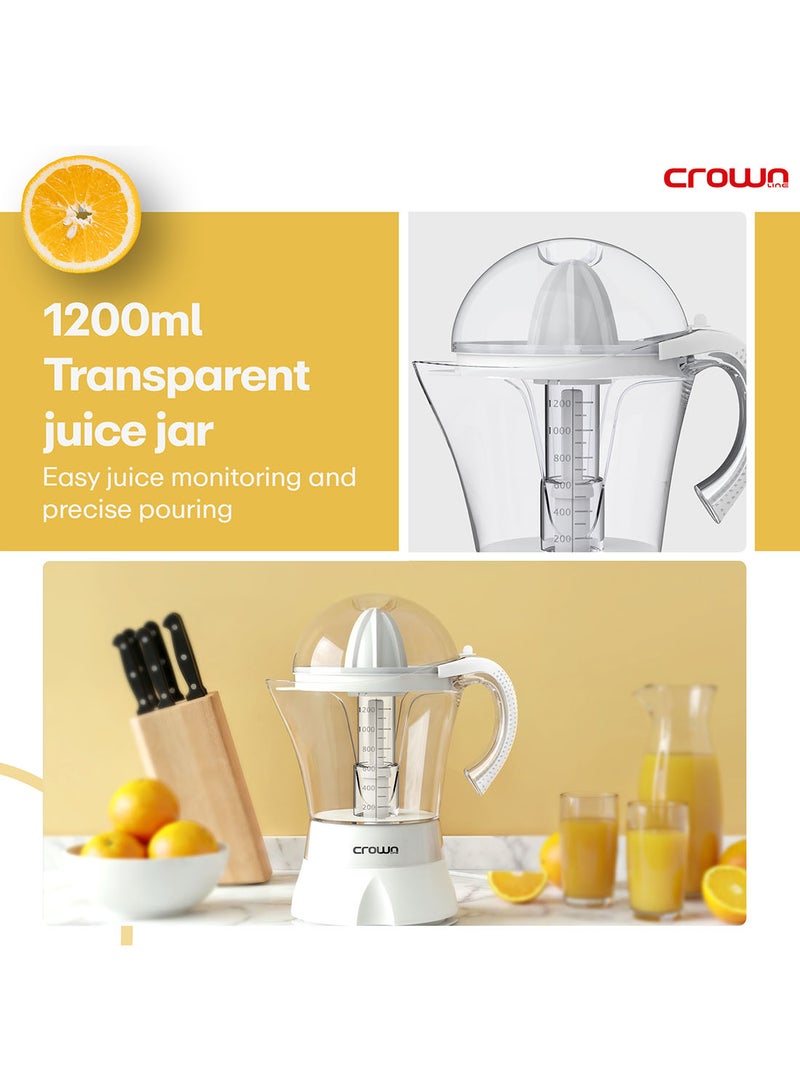Crownline CJ-442 Electric Citrus Juicer, 1.2L Capacity, Dual Cone System with Pulp Control, 30W Fresh Juice Maker 1.2 L 30 W CJ-442 white - Image 3