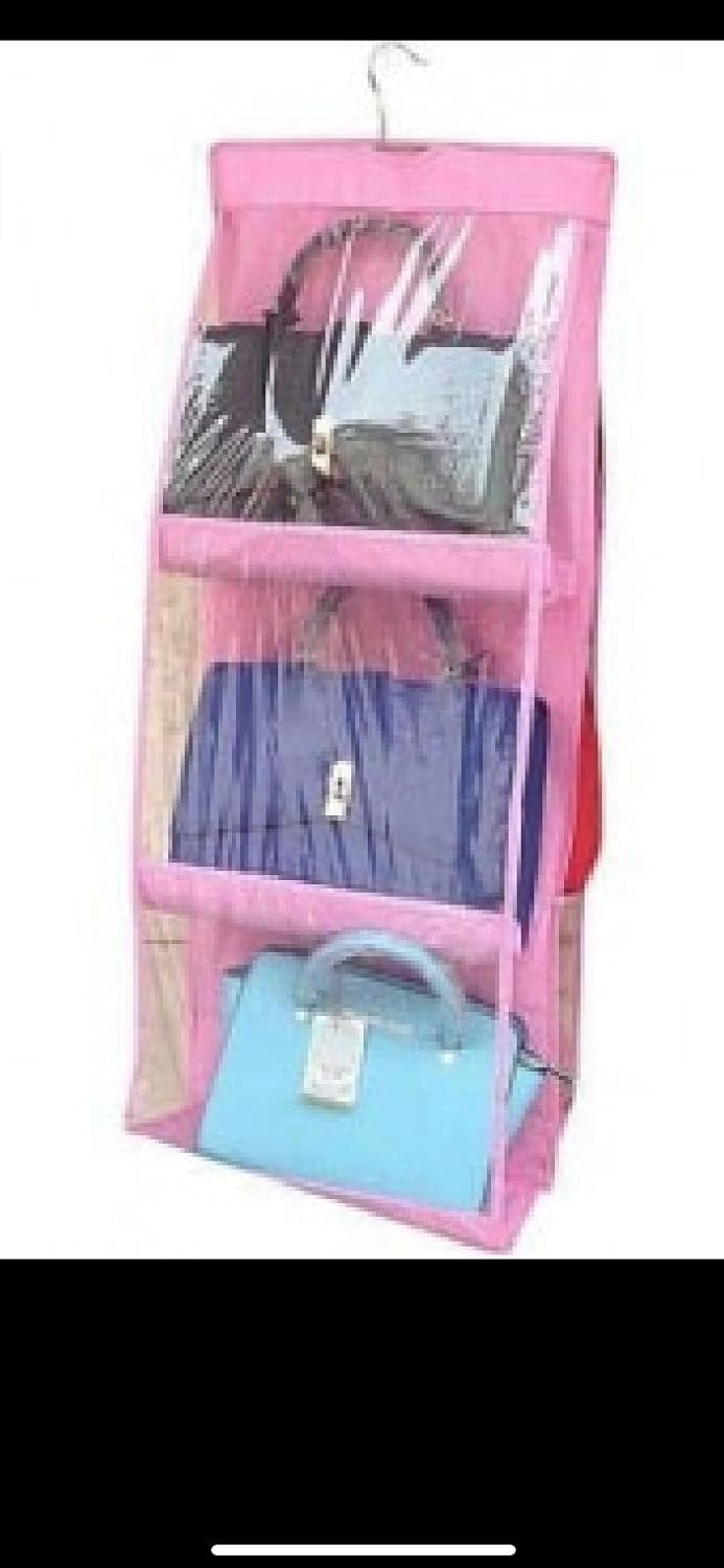 Hanging Purse Organizer 3Tier Clear Storage Holder Pink  - Image 1