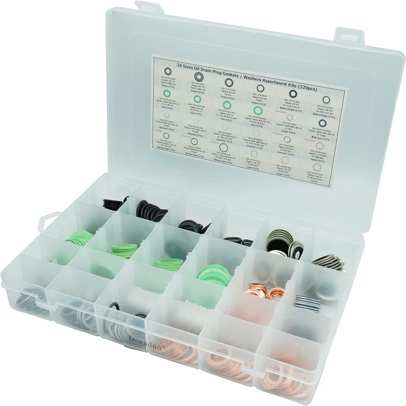 Dsnaduo 320PCS 24 Sizes Master Oil Drain Plug Gaskets Washer Assortment Kit - Image 4