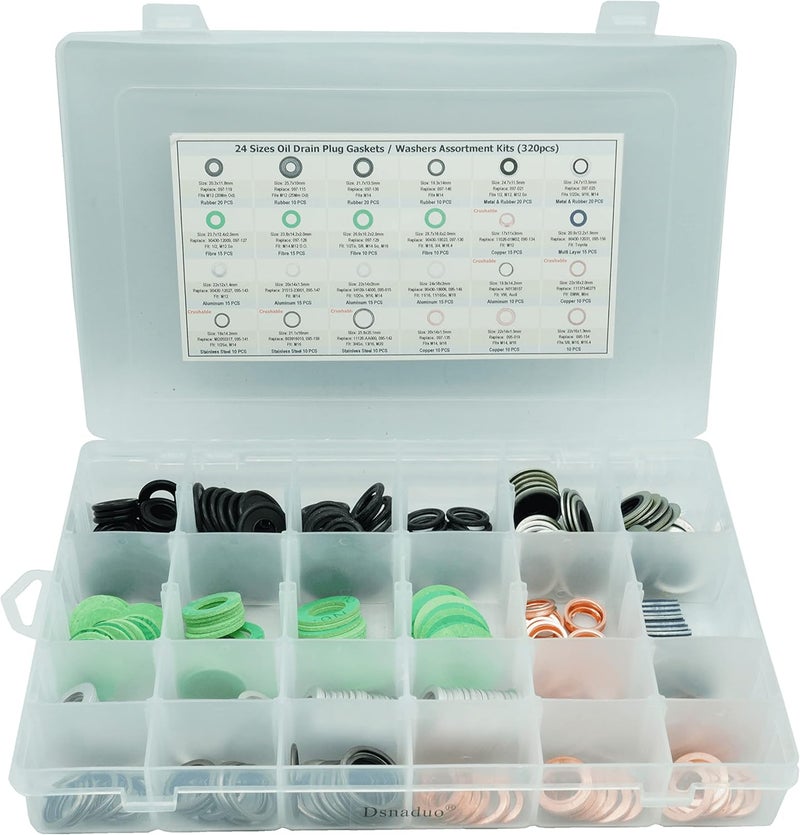 Dsnaduo 320PCS 24 Sizes Master Oil Drain Plug Gaskets Washer Assortment Kit - Image 3