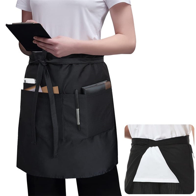 Waiter Long Waist Apron Cross-border Medium Long Apron Restaurant Cafe Tavern Waiter Apron(Black, Free size) - Image 1
