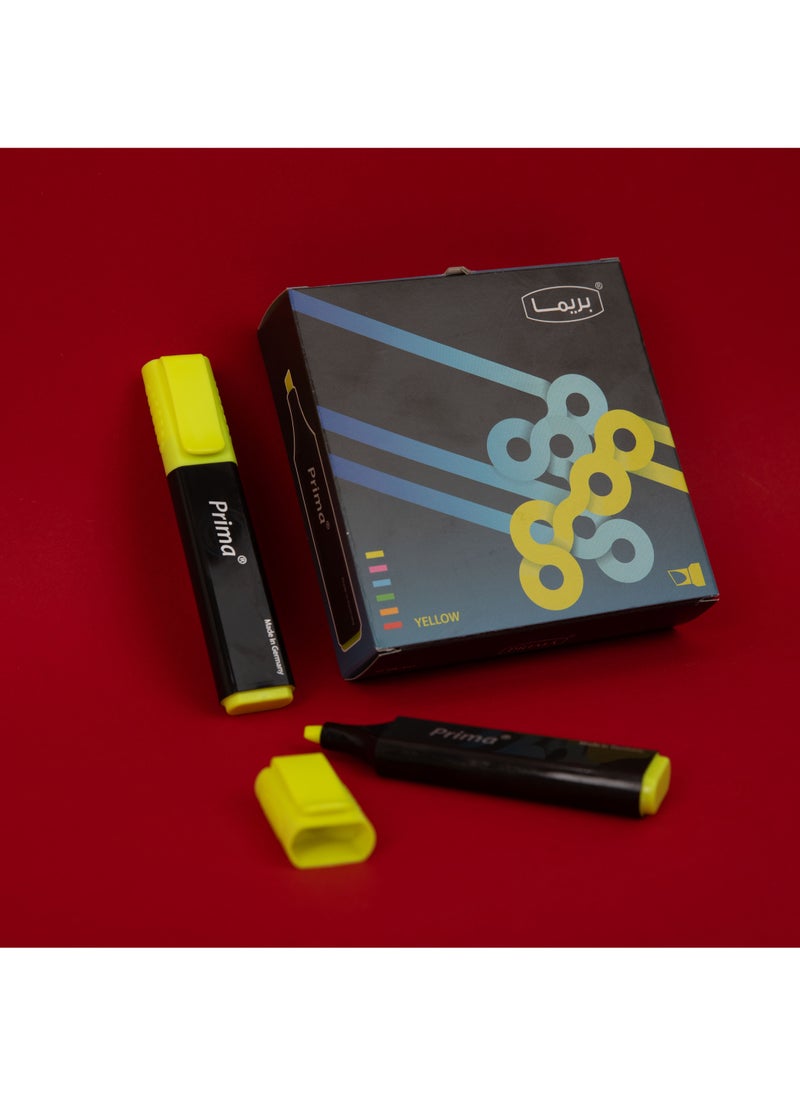 بريما قلم تحديد أصفر | 10 حبات في الكرتون | صنع في المانيا | حبر فسفوري ساطع لرؤية واضحة، طرف مائل لخطوط متعددة، تركيبة سريعة الجفاف، غير سامة وآمنة للاستخدام اليومي - Image 3